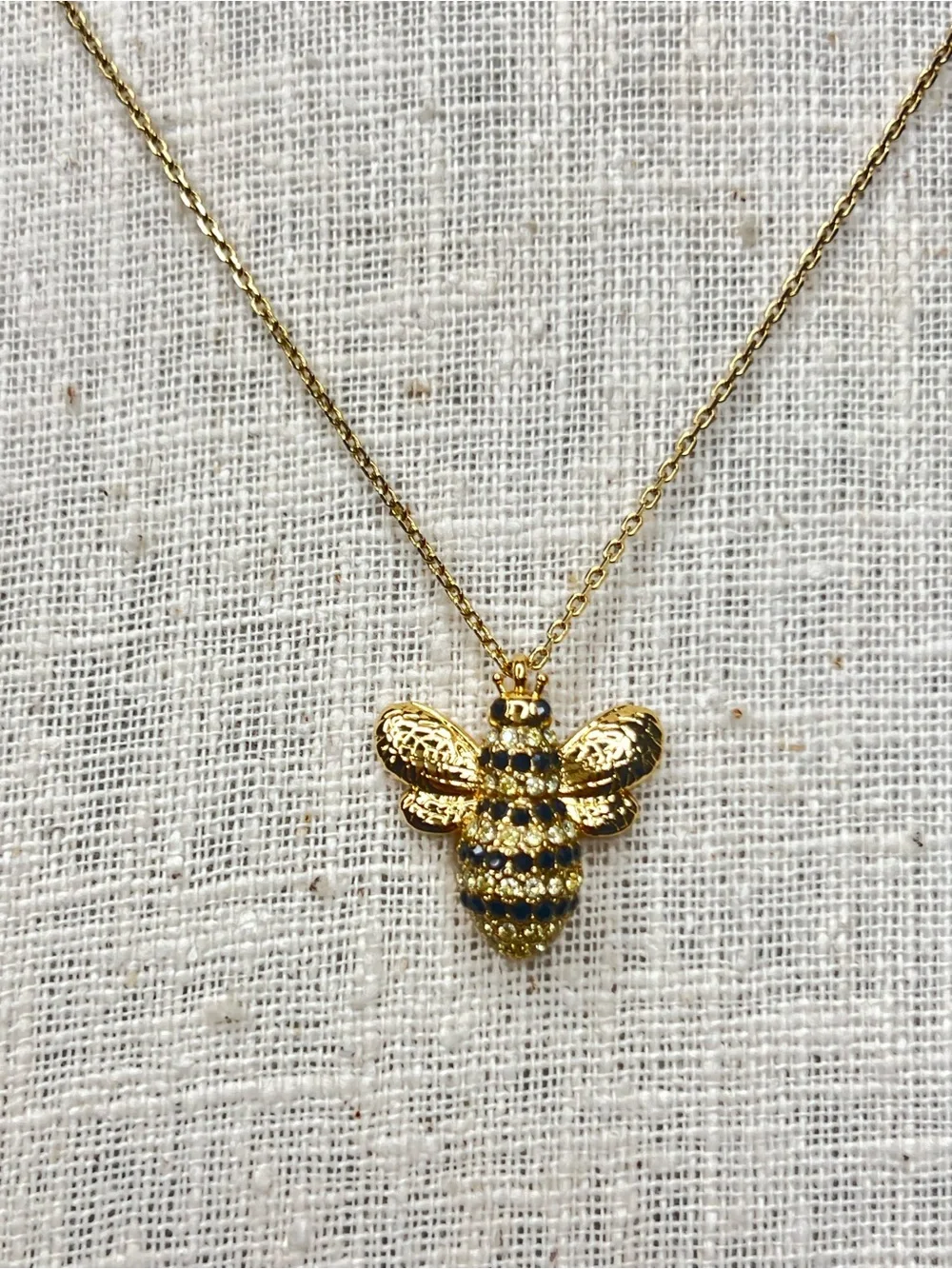 Kate Spade New York Bumblebee Pendant Necklace Gold Tone Pave Bee Charm